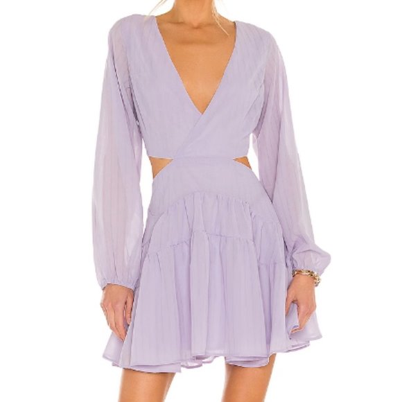Bardot Long Sleeve Cutout Frill Mini Dress, Size XS/0-2 Lilac